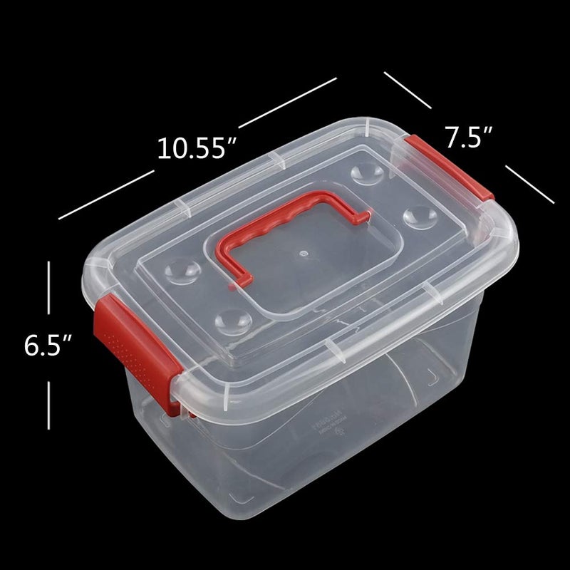 Doryh 5 L Plastic Storage Bin with Lid, Clear Transparent Box With Red Handles Set of 6 - Image 2